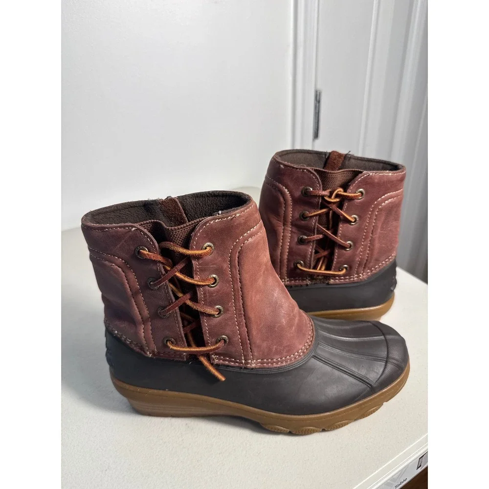 Sperry Top-Sider Saltwater Wedge Duck Boots Burgundy Leather STS80770 Womens 8.5